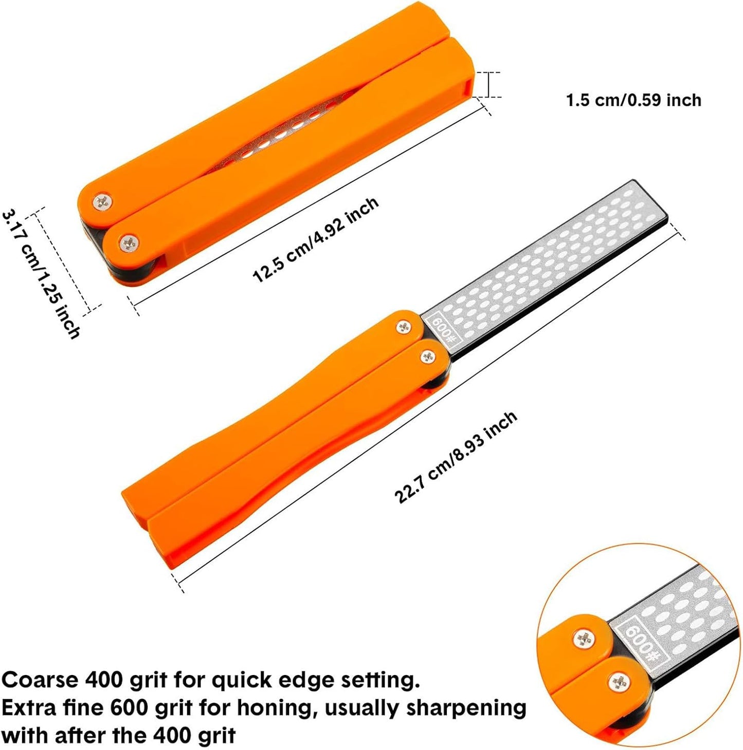 Garden Tool Sharpener,Tungsten Carbide Sharpener & Folding Pocket Diamond Knife Sharpener 400/600 Grit Double-Sided Scissor,for Pruners,Weeders,Loopers,Shears