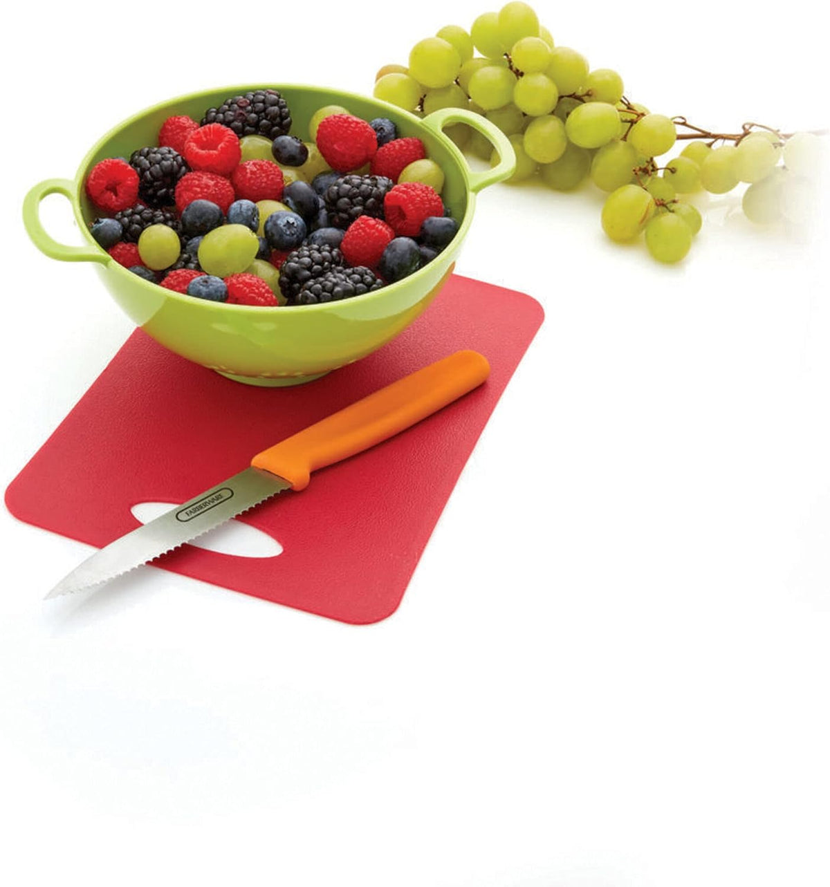 Healthy Eating 3 Piece Set with Mini Colander with Paring Knife, Small Cutting Mat