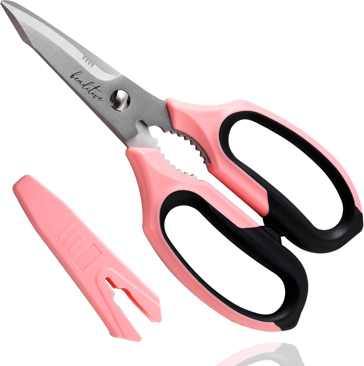 Multi-Purpose 8" Kitchen Shears - Detachable, Serrated Blades, Japanese Stainless Steel - Ergonomic Handle, Protective Cover - Dishwasher Safe