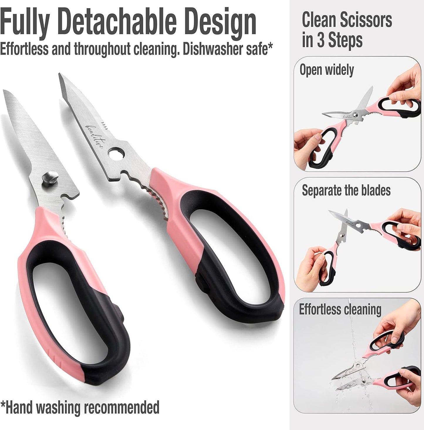 Multi-Purpose 8" Kitchen Shears - Detachable, Serrated Blades, Japanese Stainless Steel - Ergonomic Handle, Protective Cover - Dishwasher Safe