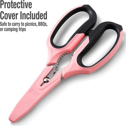 Multi-Purpose 8" Kitchen Shears - Detachable, Serrated Blades, Japanese Stainless Steel - Ergonomic Handle, Protective Cover - Dishwasher Safe