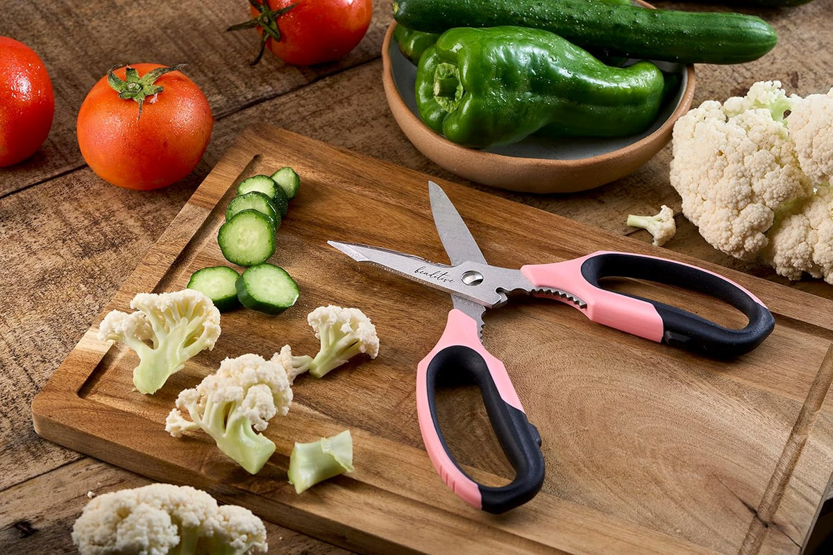 Multi-Purpose 8" Kitchen Shears - Detachable, Serrated Blades, Japanese Stainless Steel - Ergonomic Handle, Protective Cover - Dishwasher Safe