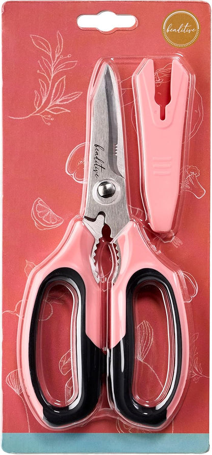 Multi-Purpose 8" Kitchen Shears - Detachable, Serrated Blades, Japanese Stainless Steel - Ergonomic Handle, Protective Cover - Dishwasher Safe