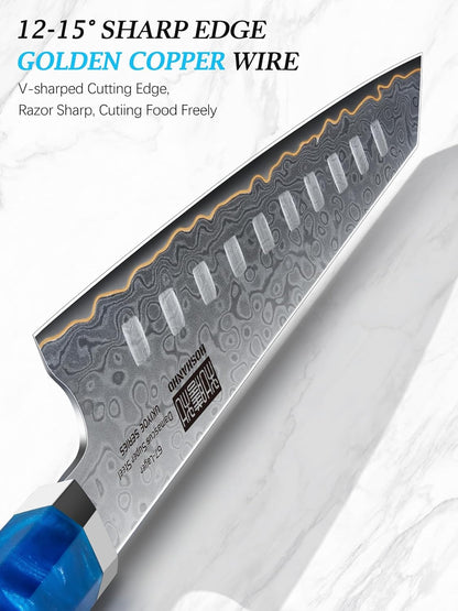 7" Damascus Santoku Knife, 67-Layer Damascus Kitchen Chef Knife