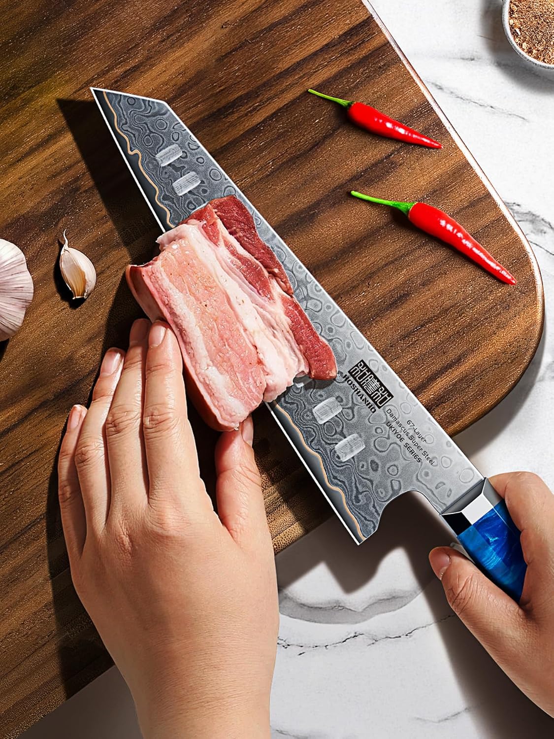 7" Damascus Santoku Knife, 67-Layer Damascus Kitchen Chef Knife