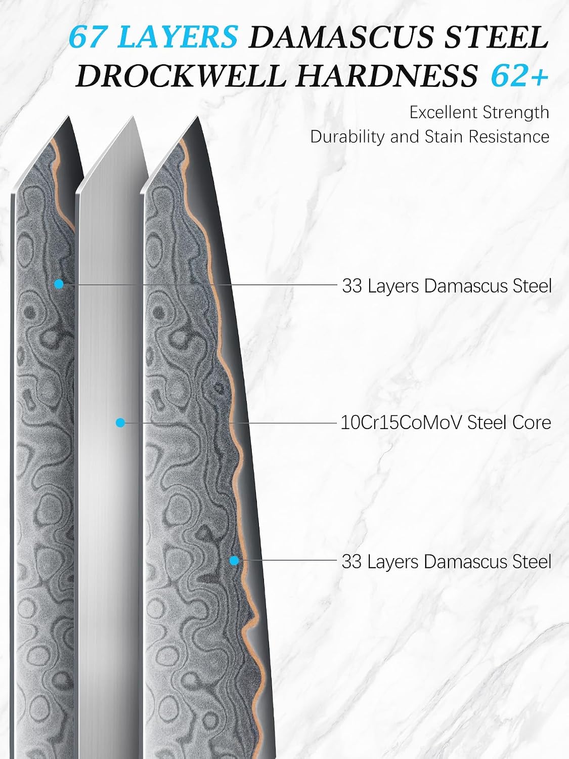 7" Damascus Santoku Knife, 67-Layer Damascus Kitchen Chef Knife