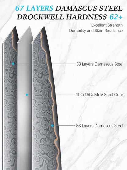 7" Damascus Santoku Knife, 67-Layer Damascus Kitchen Chef Knife