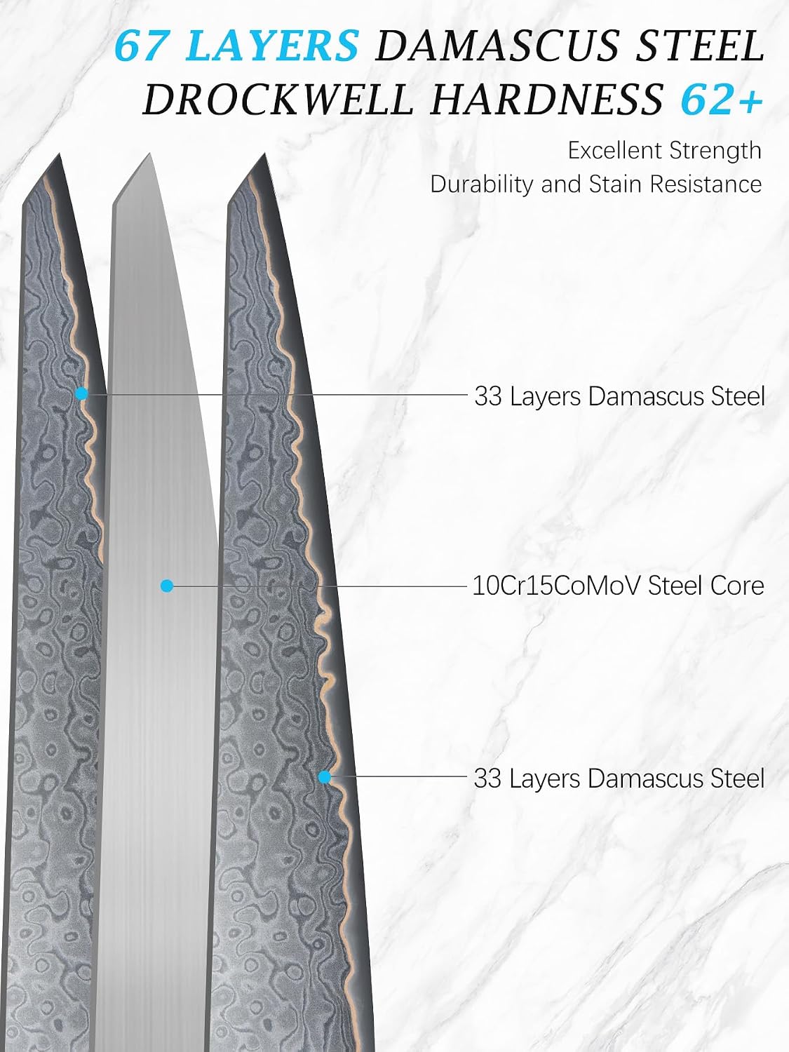 7" Damascus Santoku Knife, 67-Layer Damascus Kitchen Chef Knife