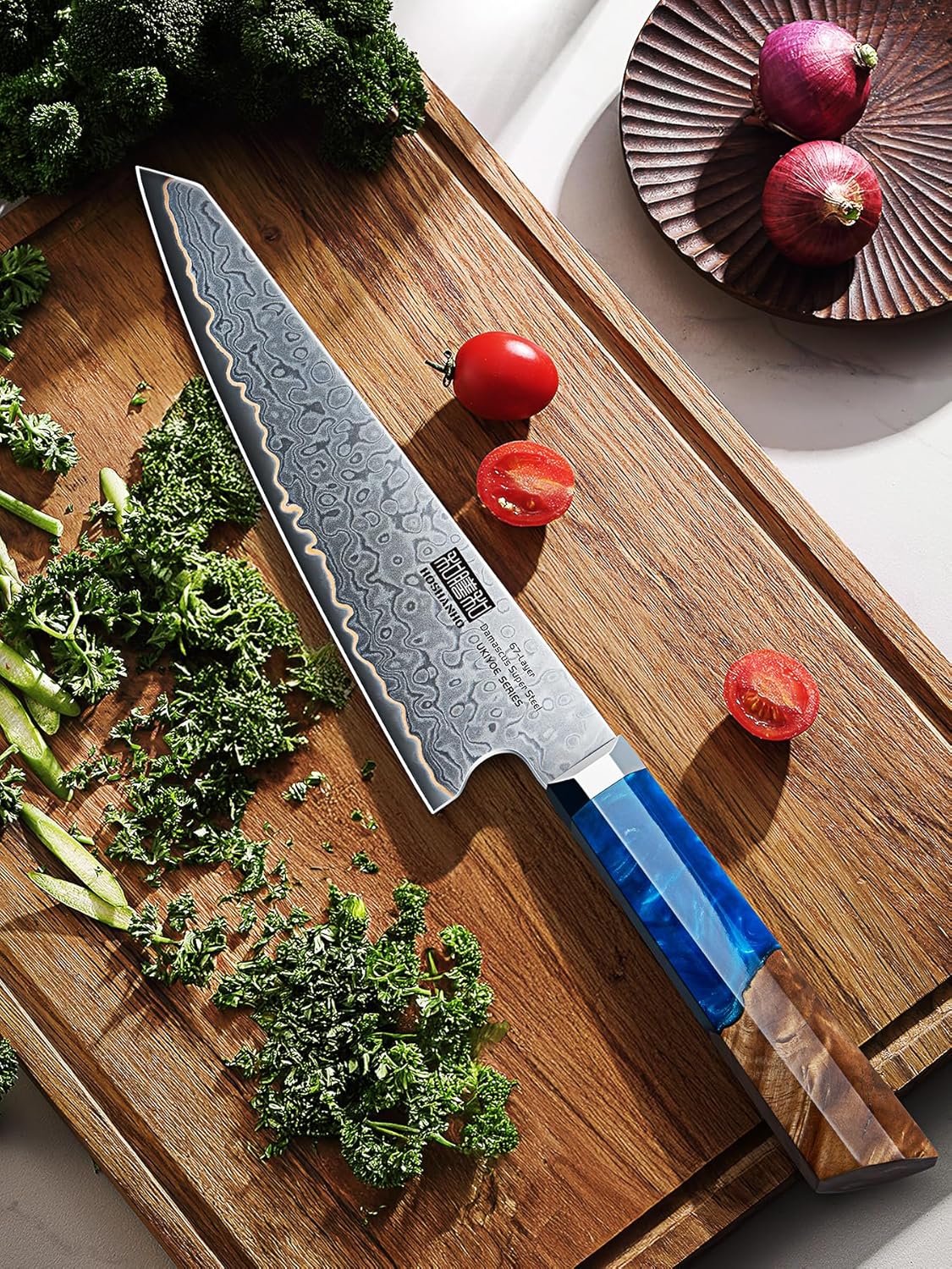 7" Damascus Santoku Knife, 67-Layer Damascus Kitchen Chef Knife