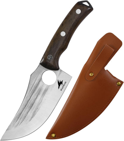 Nakiri Knife, 5.5" - High Carbon Stainless Steel Blade Usuba-Knive, for Cooking, Chopping, Full Tang, Ergonomic Ash Wood Handles, with Leather Sheath