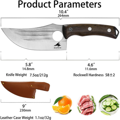 Nakiri Knife, 5.5" - High Carbon Stainless Steel Blade Usuba-Knive, for Cooking, Chopping, Full Tang, Ergonomic Ash Wood Handles, with Leather Sheath