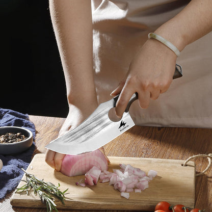 Nakiri Knife, 5.5" - High Carbon Stainless Steel Blade Usuba-Knive, for Cooking, Chopping, Full Tang, Ergonomic Ash Wood Handles, with Leather Sheath