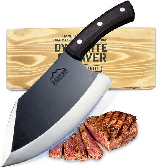 Dynamite Cleaver Meat Cleaver Knife Heavy Duty High Carbon Steel Butcher Knife Desert Hardwood Handle Full Tang BBQ Meat Cutting Butchering Kitchen Cooking Outdoor Camp Bone Chopping Prep