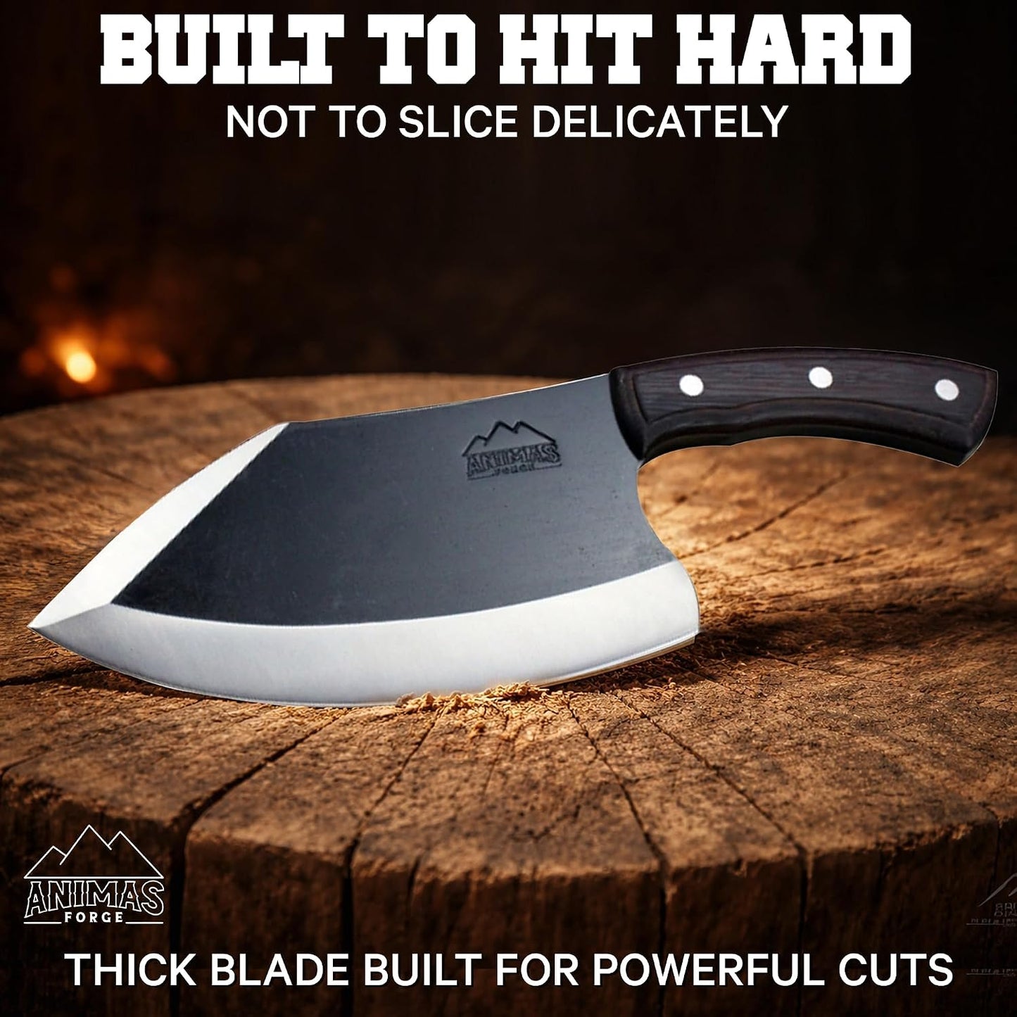 Dynamite Cleaver Meat Cleaver Knife Heavy Duty High Carbon Steel Butcher Knife Desert Hardwood Handle Full Tang BBQ Meat Cutting Butchering Kitchen Cooking Outdoor Camp Bone Chopping Prep