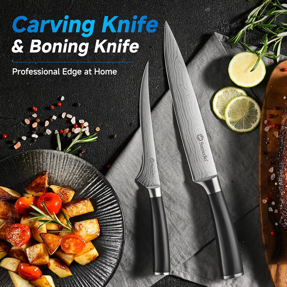 Knife Set with Block and Sharpener, 15 Pcs Kitchen Knife Block Set