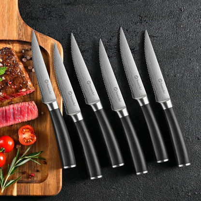 Knife Set with Block and Sharpener, 15 Pcs Kitchen Knife Block Set