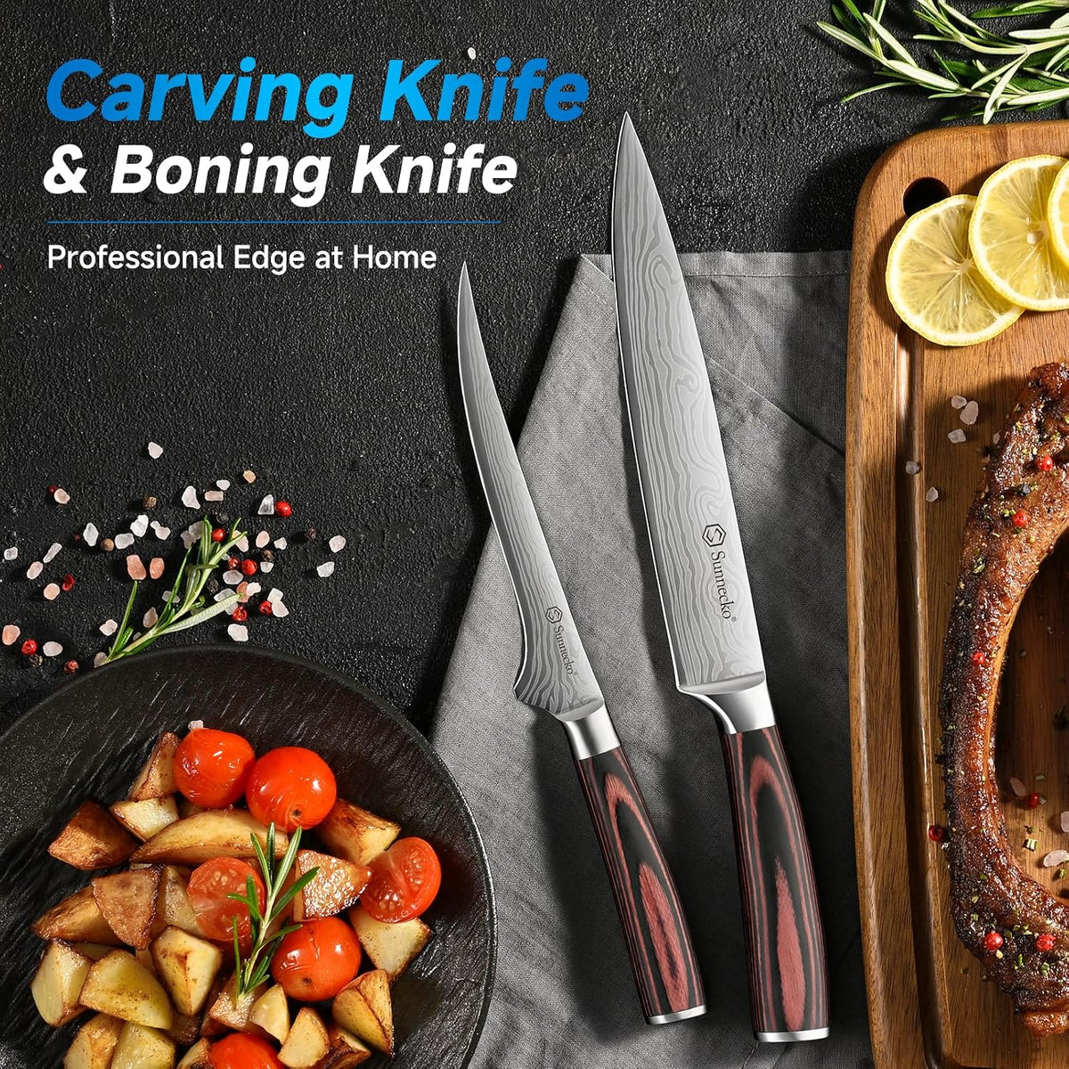 Knife Set with Block and Sharpener, 15 Pcs Kitchen Knife Block Set