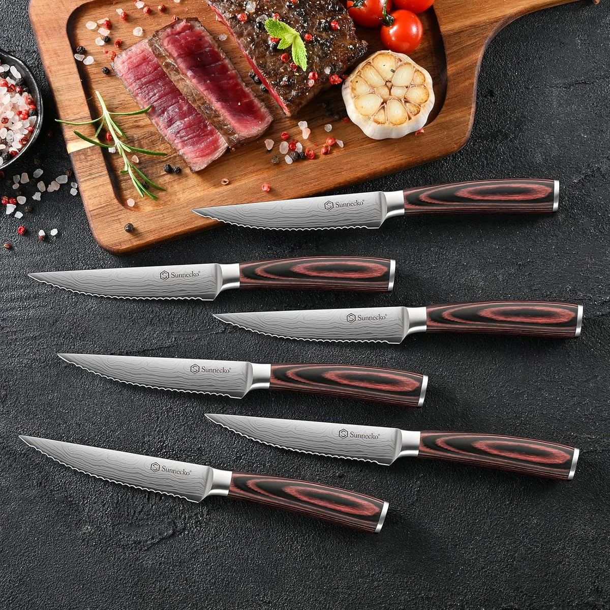 Knife Set with Block and Sharpener, 15 Pcs Kitchen Knife Block Set