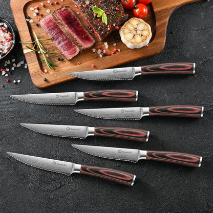 Knife Set with Block and Sharpener, 15 Pcs Kitchen Knife Block Set