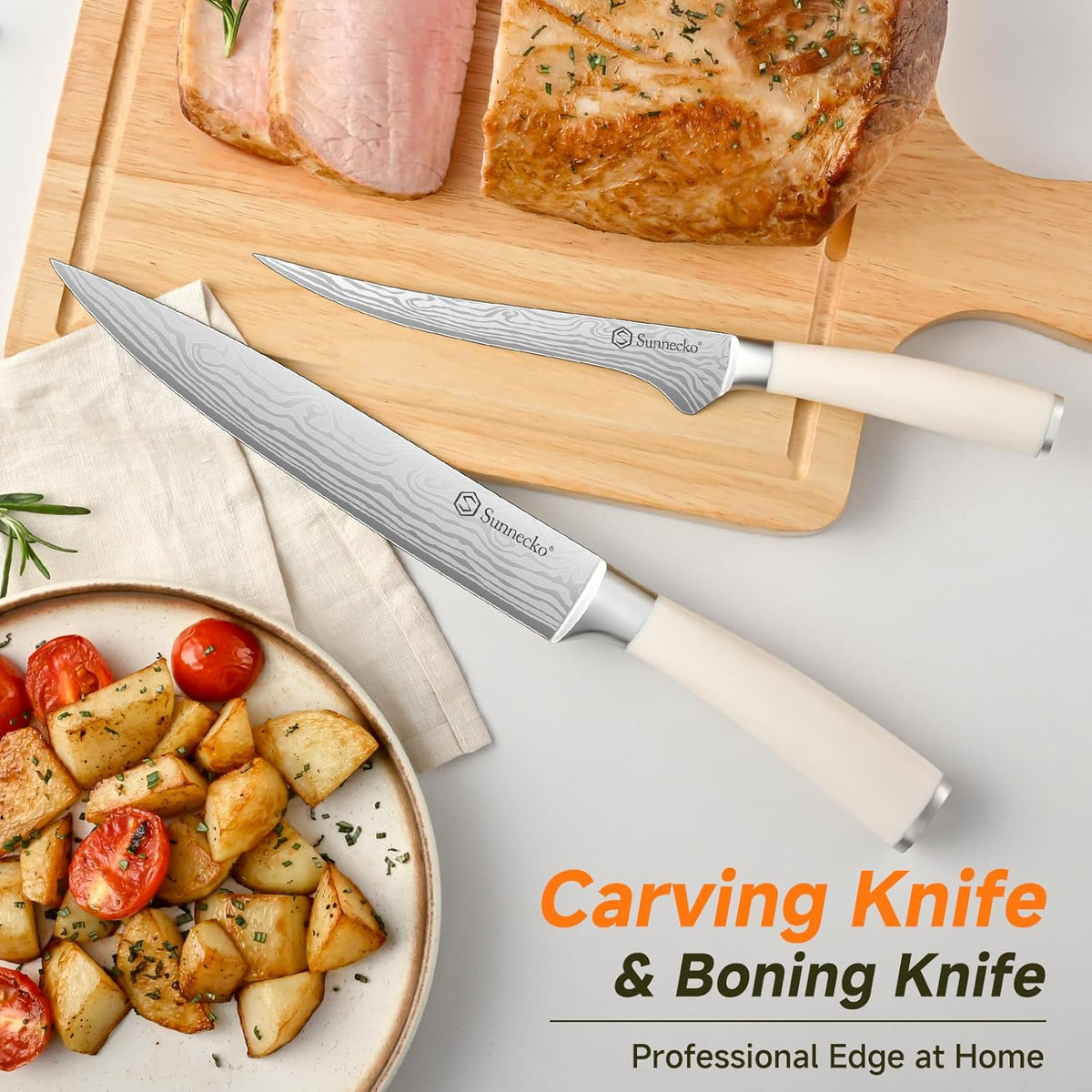 Knife Set with Block and Sharpener, 15 Pcs Kitchen Knife Block Set