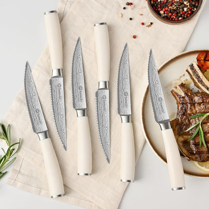 Knife Set with Block and Sharpener, 15 Pcs Kitchen Knife Block Set