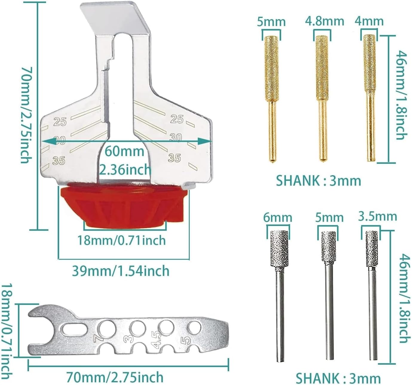 Chainsaw Sharpening Attachment Kit Chain Saw Blade Teeth Sharpener Set with Angle Guide and Diamond Burr Grinding Stone Files