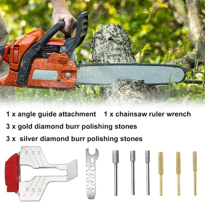 Chainsaw Sharpening Attachment Kit Chain Saw Blade Teeth Sharpener Set with Angle Guide and Diamond Burr Grinding Stone Files