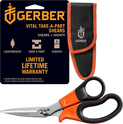 Vital Take-Apart Poultry Kitchen & Hunting Shears, Serrated, Orange | 5.5", serrated blades to cut chicken and small game, non-slip orange handle