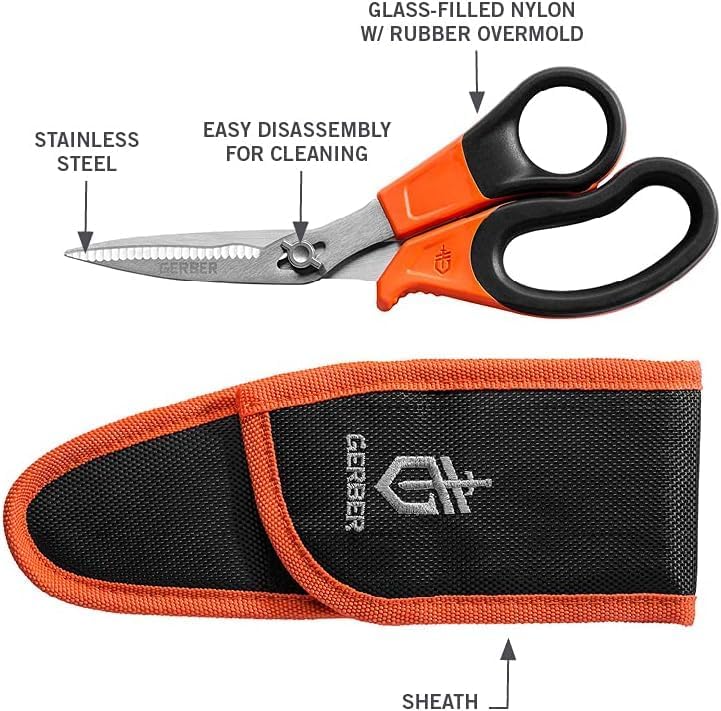 Vital Take-Apart Poultry Kitchen & Hunting Shears, Serrated, Orange | 5.5", serrated blades to cut chicken and small game, non-slip orange handle