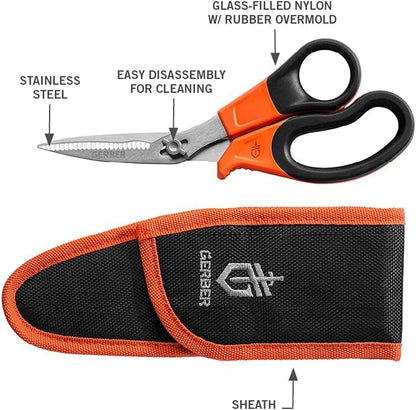 Vital Take-Apart Poultry Kitchen & Hunting Shears, Serrated, Orange | 5.5", serrated blades to cut chicken and small game, non-slip orange handle