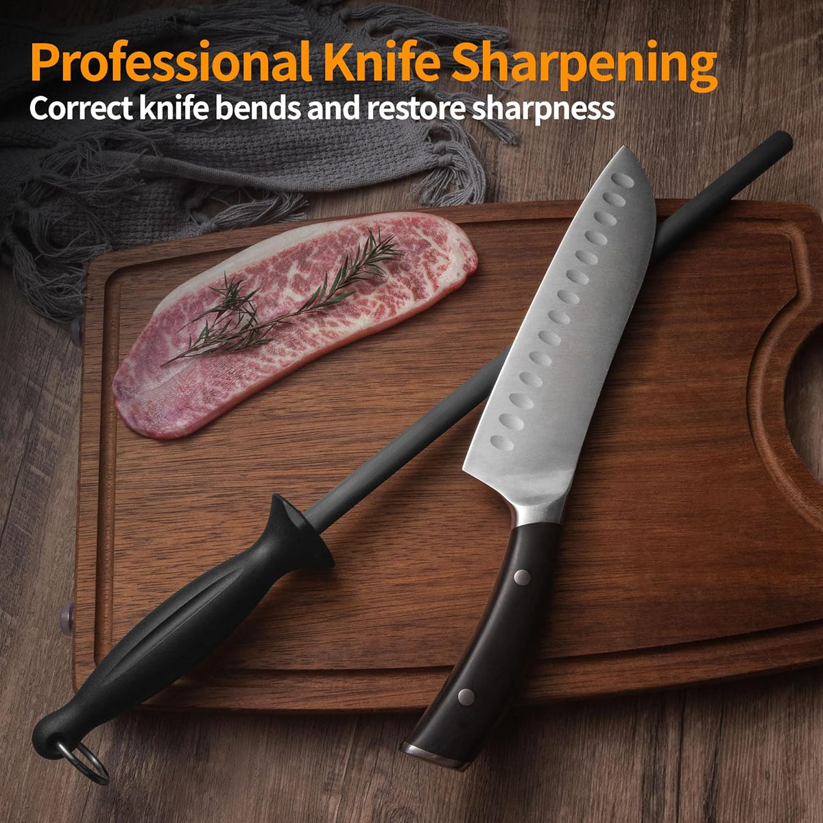 Efficient 12 Inch Honing Steel Sharpening Rod Knife Sharpener Steel For Kitchen Knives