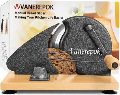 Manual Bread Slicer Adjustable Thickness for Homemade Sourdough | Hand Crank Bread Cutter with Scale & Stable Suction Cups & Wood Base for Even Slicing Perfect Baking Gift for Home Bakers