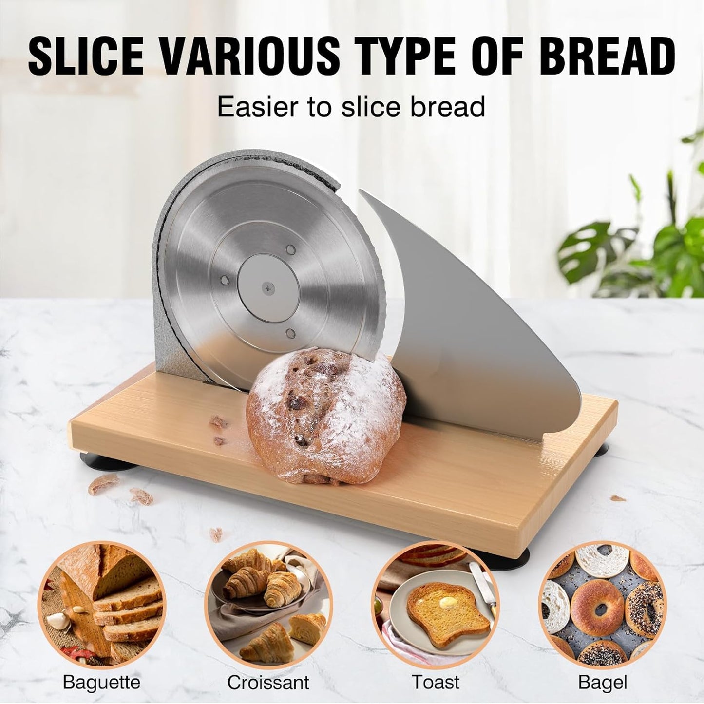 Manual Bread Slicer Adjustable Thickness for Homemade Sourdough | Hand Crank Bread Cutter with Scale & Stable Suction Cups & Wood Base for Even Slicing Perfect Baking Gift for Home Bakers
