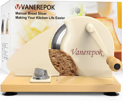 Manual Bread Slicer Adjustable Thickness for Homemade Sourdough | Hand Crank Bread Cutter with Scale & Stable Suction Cups & Wood Base for Even Slicing Perfect Baking Gift for Home Bakers