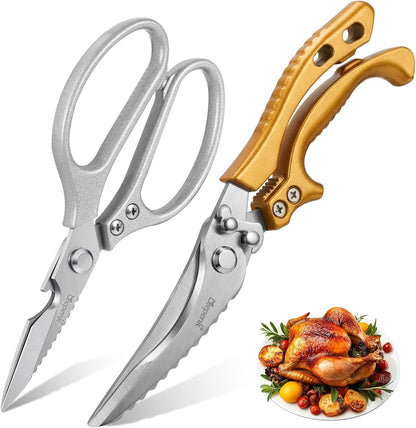 Kitchen Scissors All Purpose 2 Packs,Stainless Steel Kitchen Shear Dishwasher Safe,Heavy Duty Poultry Shears with Non-Slip Handle & Safety Lock,Cooking Scissor for Food