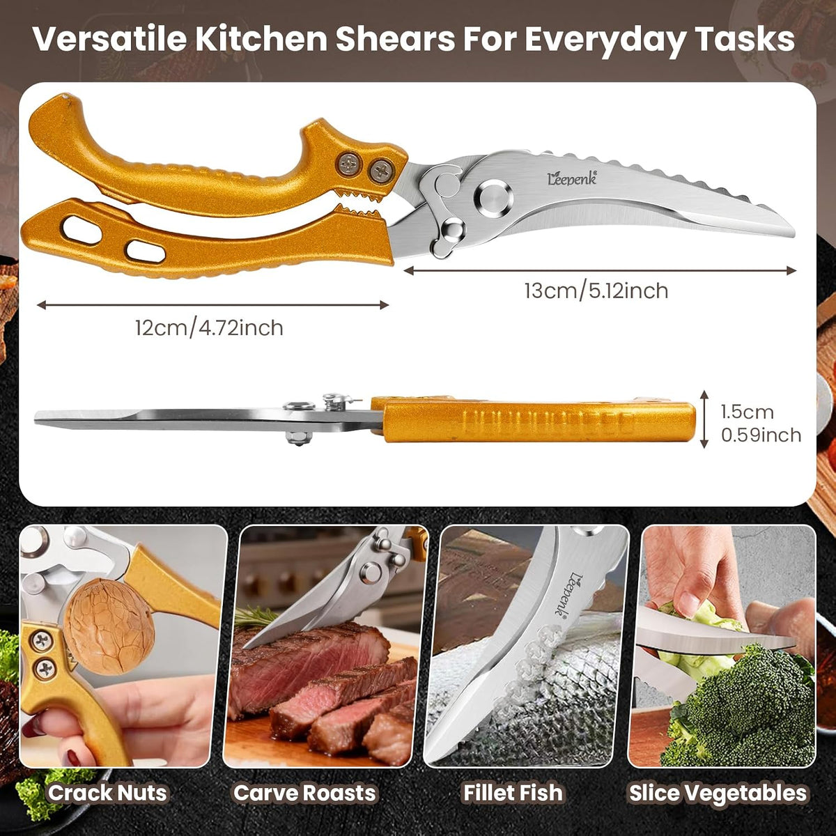 Kitchen Scissors All Purpose 2 Packs,Stainless Steel Kitchen Shear Dishwasher Safe,Heavy Duty Poultry Shears with Non-Slip Handle & Safety Lock,Cooking Scissor for Food