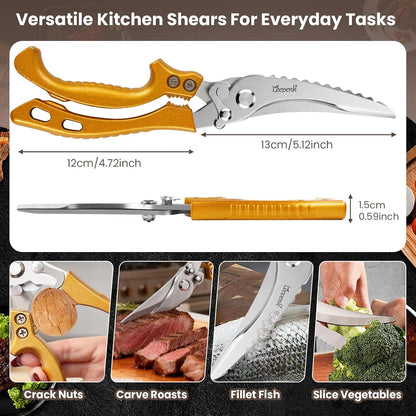 Kitchen Scissors All Purpose 2 Packs,Stainless Steel Kitchen Shear Dishwasher Safe,Heavy Duty Poultry Shears with Non-Slip Handle & Safety Lock,Cooking Scissor for Food