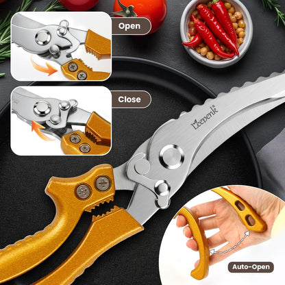 Kitchen Scissors All Purpose 2 Packs,Stainless Steel Kitchen Shear Dishwasher Safe,Heavy Duty Poultry Shears with Non-Slip Handle & Safety Lock,Cooking Scissor for Food