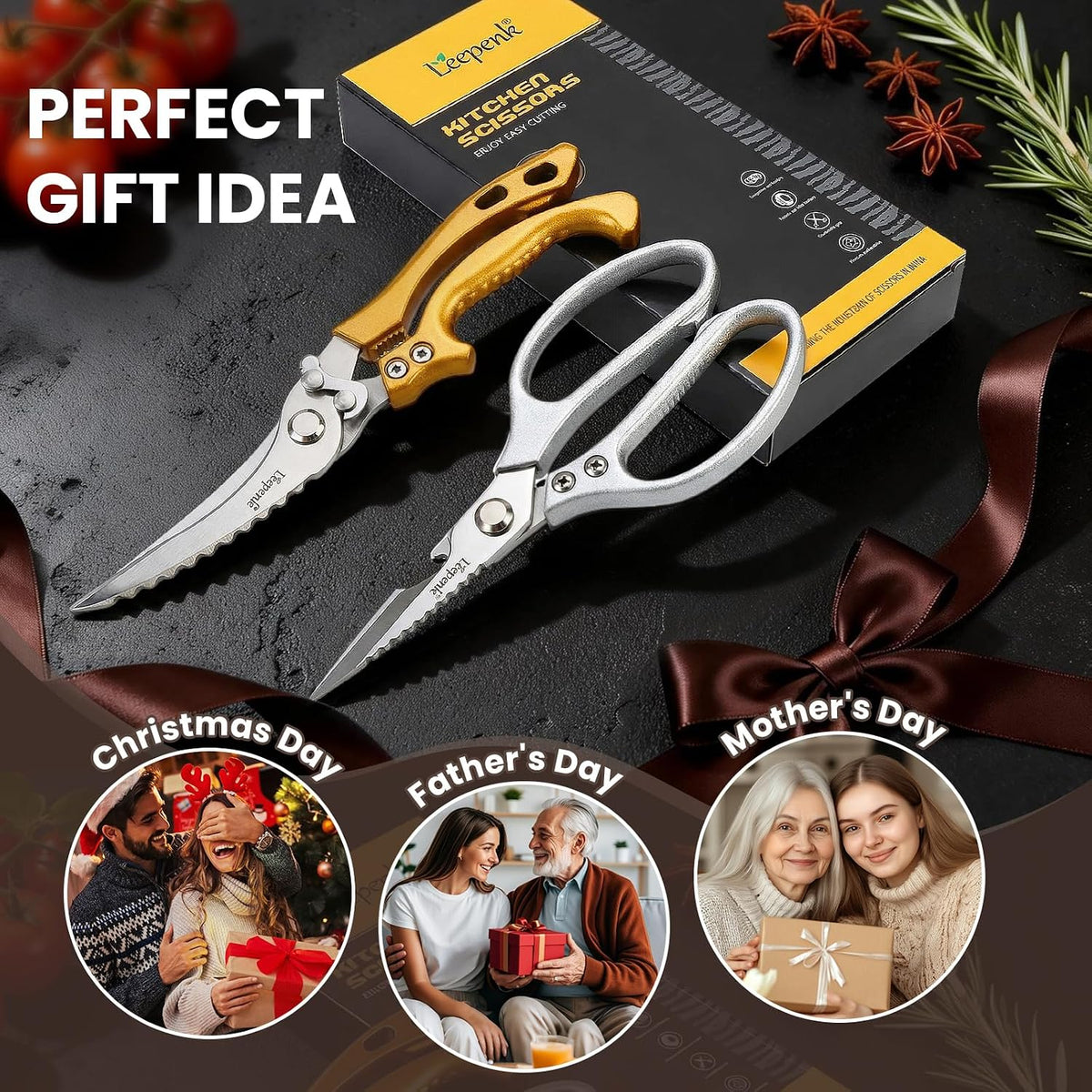 Kitchen Scissors All Purpose 2 Packs,Stainless Steel Kitchen Shear Dishwasher Safe,Heavy Duty Poultry Shears with Non-Slip Handle & Safety Lock,Cooking Scissor for Food
