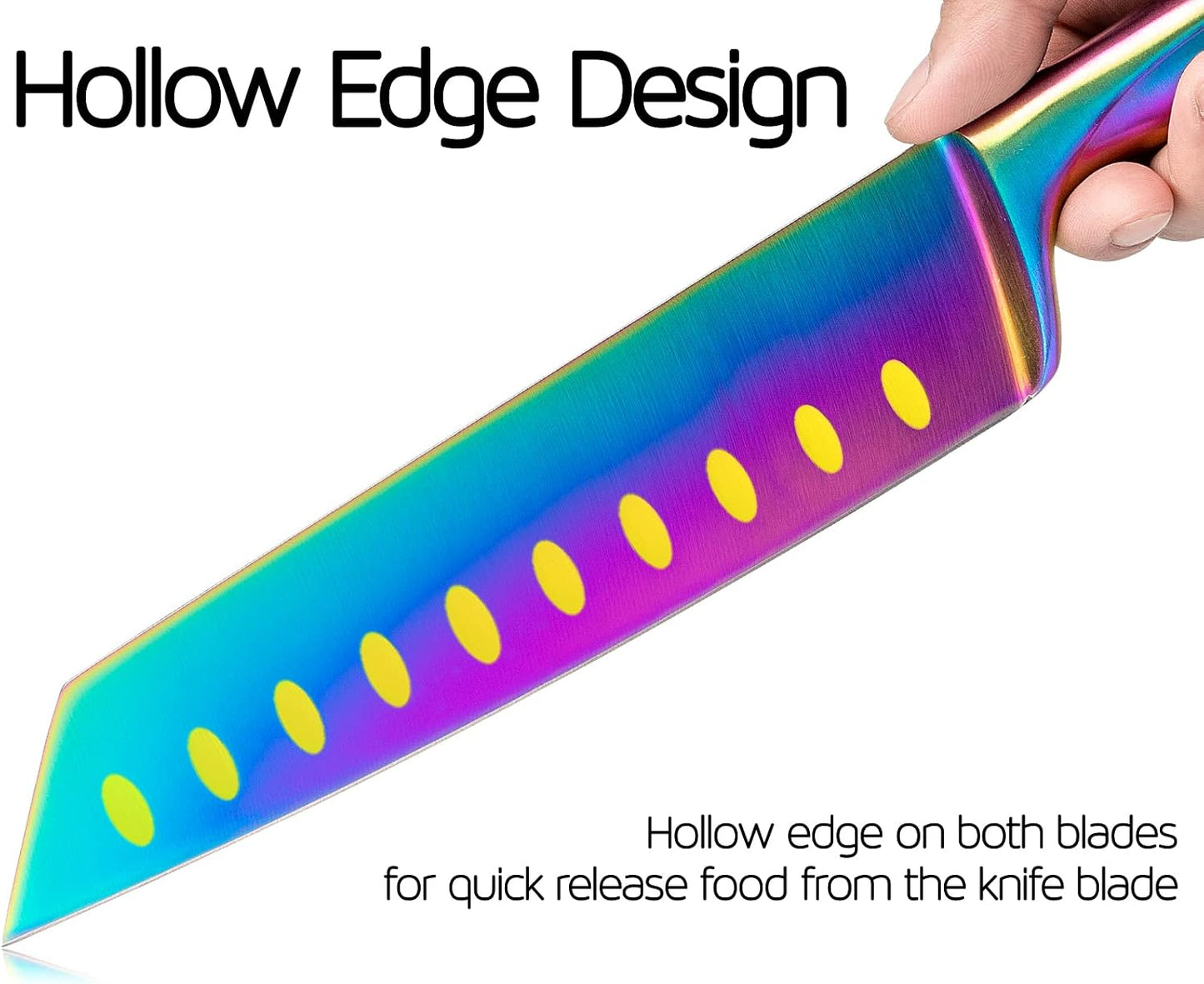Kiritsuke Chef Knife 8 Inch, Razor Sharp German Steel Blade and Comfortable Handle with Rainbow Titanium Coated for Kitchen Food Cutting Slicing Dicing, Asian Vegetable Meat Cooking Knife