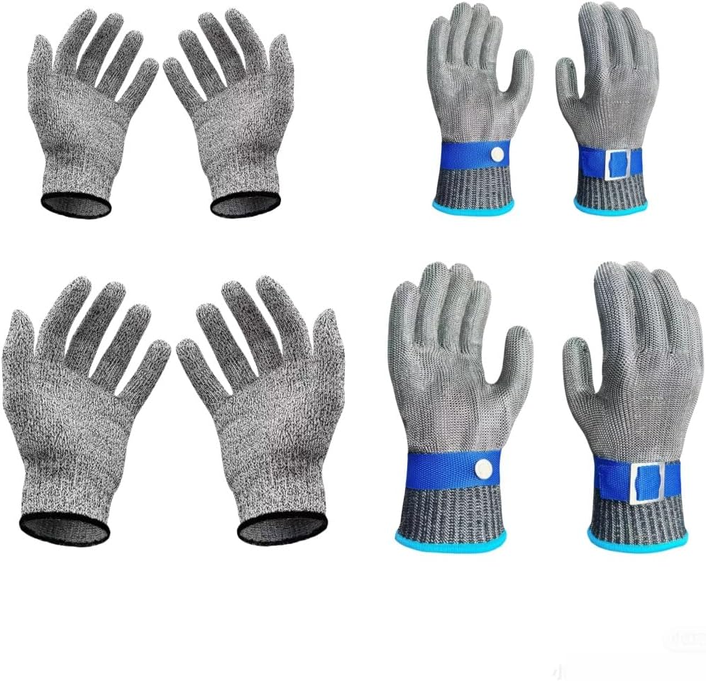 4 Pairs Cut Resistant Gloves A9 & L5 Protection fit Family Partner, S+L Sizes for 门women, Cut Proof Work Gloves for Kitchen, Gardening, Industrial Heavy Duty Work, Constration, Chainsaw Work