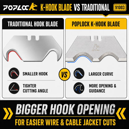 Big Hook Razor Blades for Utility Knife, 20 Pack SK2 Hook Utility Knife Blades, Replacement Refills for Cable Jacket, Roofing, Carpet & Flooring, Two-Notch Standard