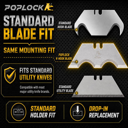 Big Hook Razor Blades for Utility Knife, 20 Pack SK2 Hook Utility Knife Blades, Replacement Refills for Cable Jacket, Roofing, Carpet & Flooring, Two-Notch Standard