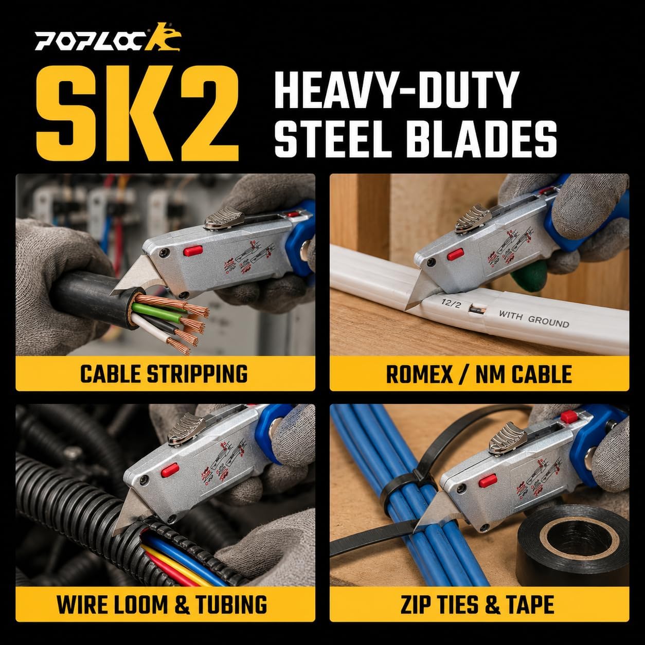 Big Hook Razor Blades for Utility Knife, 20 Pack SK2 Hook Utility Knife Blades, Replacement Refills for Cable Jacket, Roofing, Carpet & Flooring, Two-Notch Standard