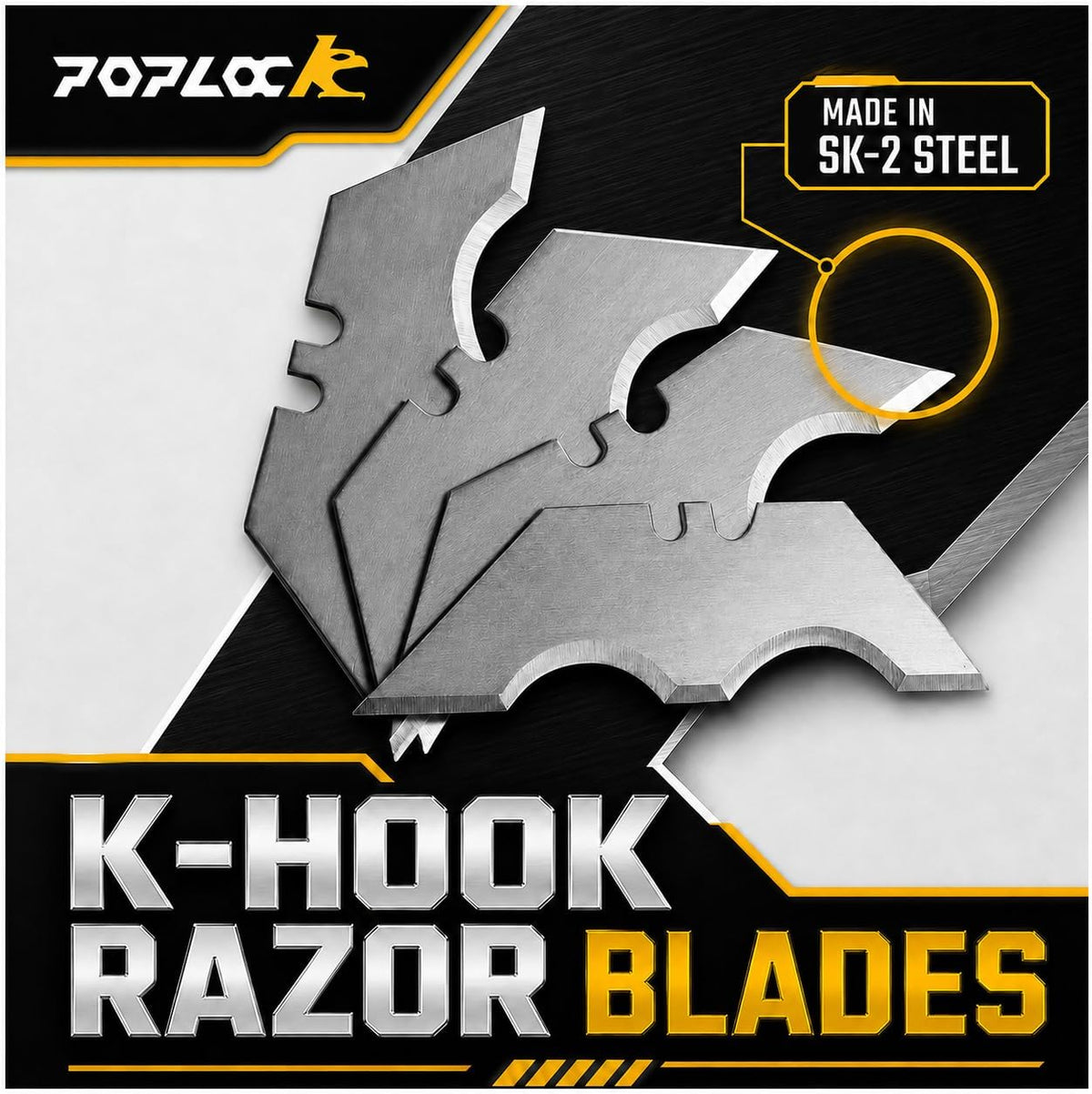 Big Hook Razor Blades for Utility Knife, 20 Pack SK2 Hook Utility Knife Blades, Replacement Refills for Cable Jacket, Roofing, Carpet & Flooring, Two-Notch Standard