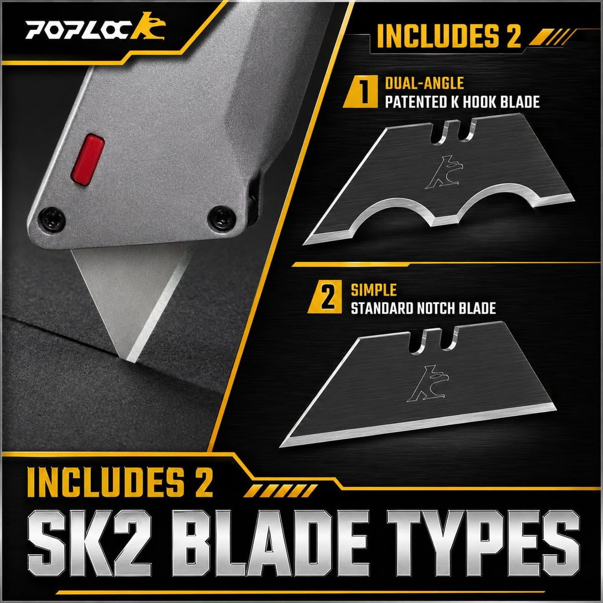 Big Hook Razor Blades for Utility Knife, 20 Pack SK2 Hook Utility Knife Blades, Replacement Refills for Cable Jacket, Roofing, Carpet & Flooring, Two-Notch Standard