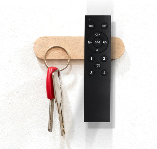 ‌2-Pack Adhesive Magnetic Key Holder - Strong Hold for Keys, Remotes, Knives - Mounts to Wall, Fridge for Kitchen, Laundry Room‌ No Drilling Installation- Wood Color