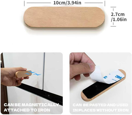 ‌2-Pack Adhesive Magnetic Key Holder - Strong Hold for Keys, Remotes, Knives - Mounts to Wall, Fridge for Kitchen, Laundry Room‌ No Drilling Installation- Wood Color