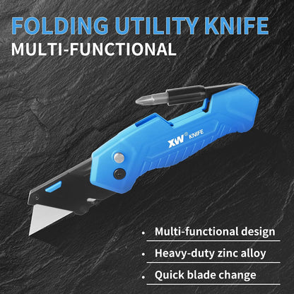 Folding Utility Knife with Screwdriver, Heavy Duty Zinc Alloy Lock-back Cutter
