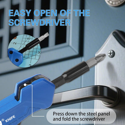 Folding Utility Knife with Screwdriver, Heavy Duty Zinc Alloy Lock-back Cutter